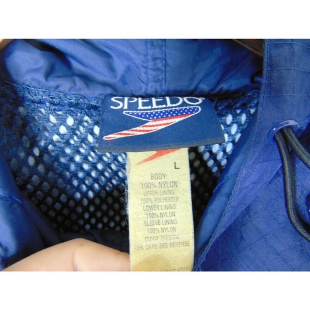 VTG 90s Speedo L Windbreaker Jacket Blue Pullover - Picture 4 of 6